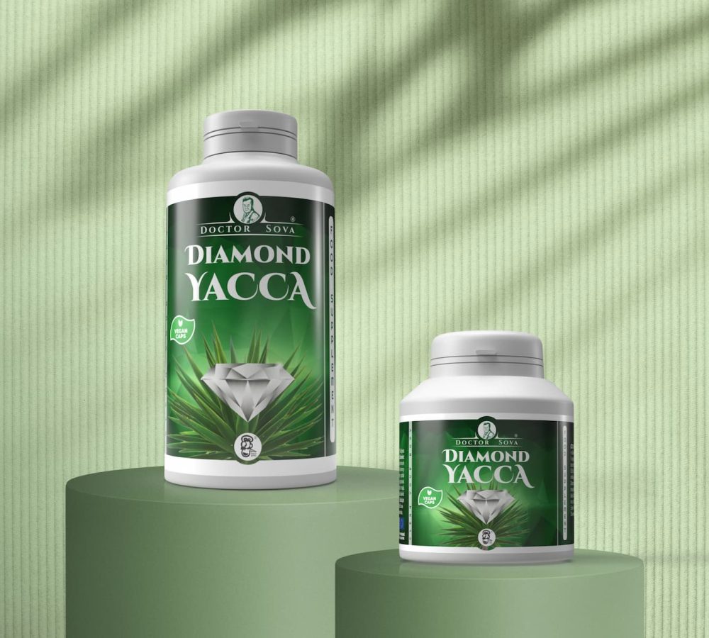 Diamond Yacca produkty na zelenom pozadí