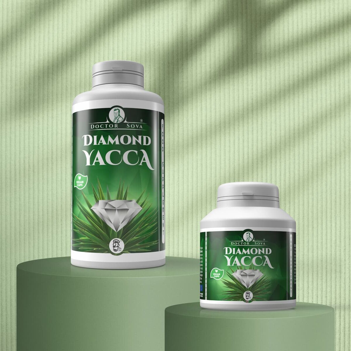 Diamond Yacca produkty na zelenom pozadí